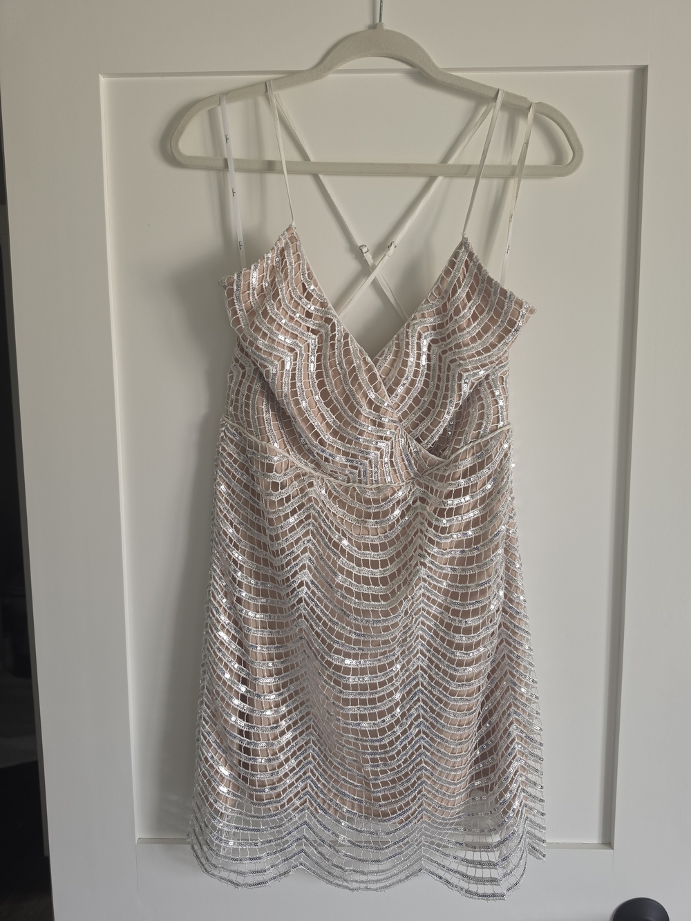 Lulu's White Lace & Nude Lined Sequin Cocktail Dress